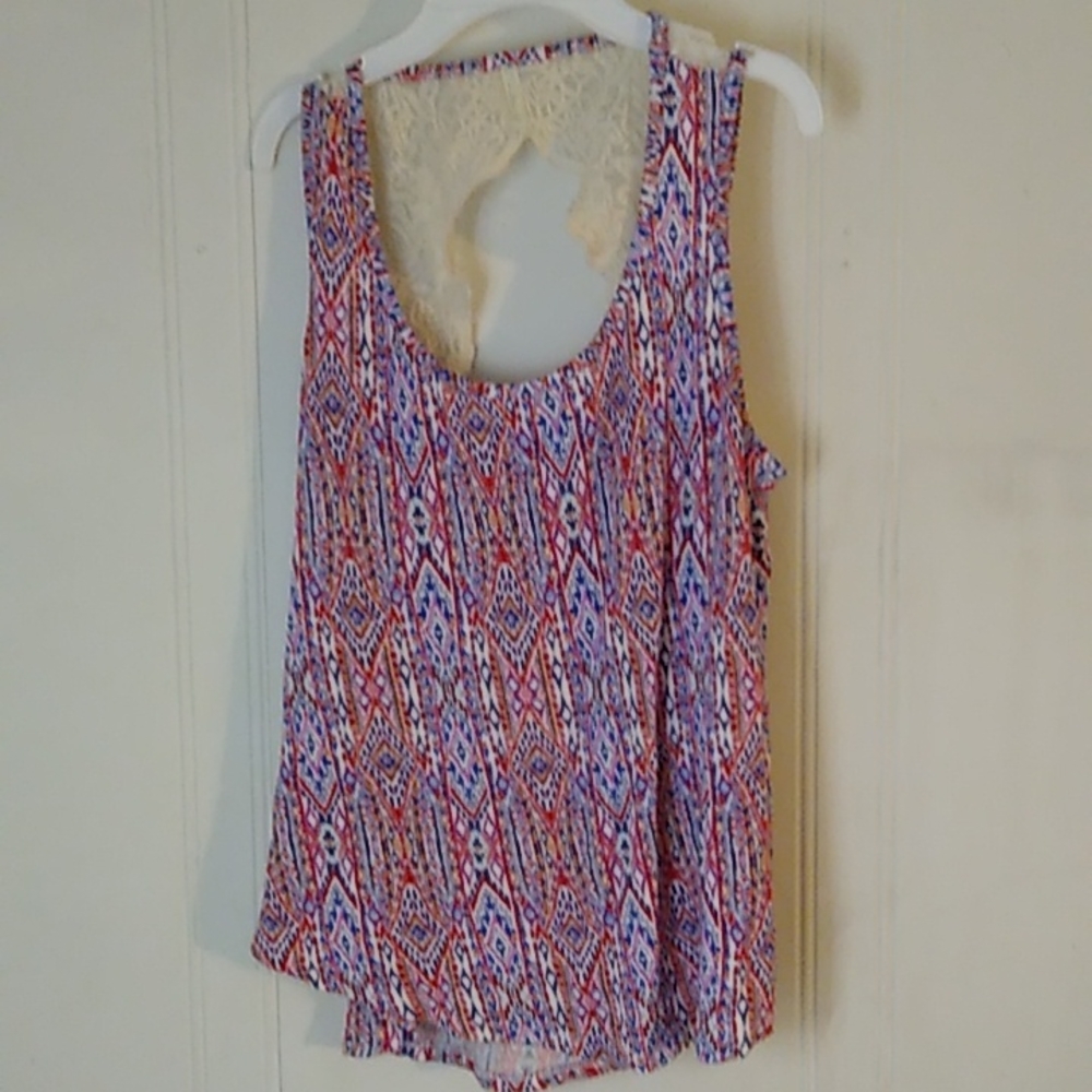 No Boundaries Floral Lace Light -Weight Floral Laced Back Womens Tank Top